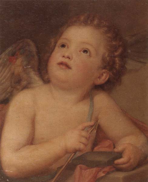 Cupid sharpening his arrow